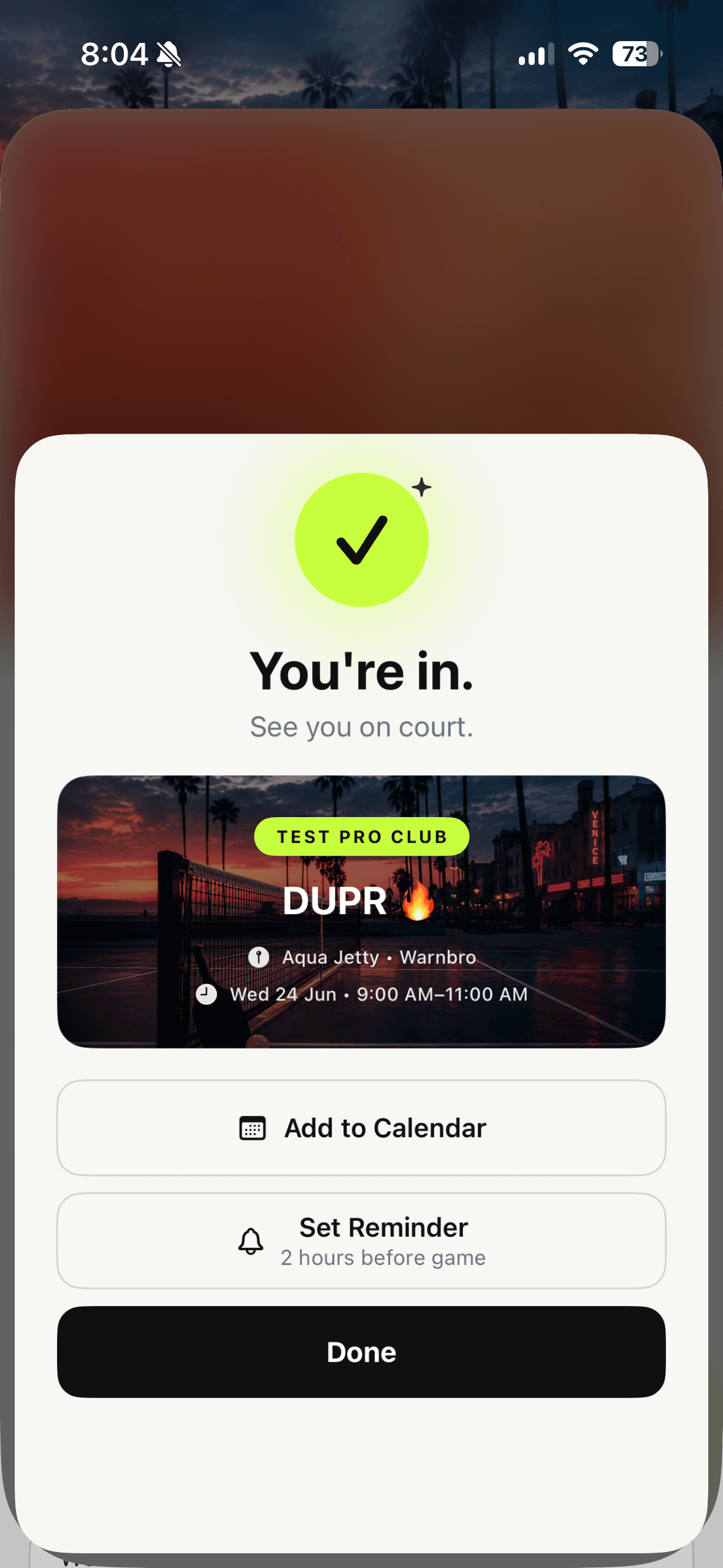 Booking confirmation screen